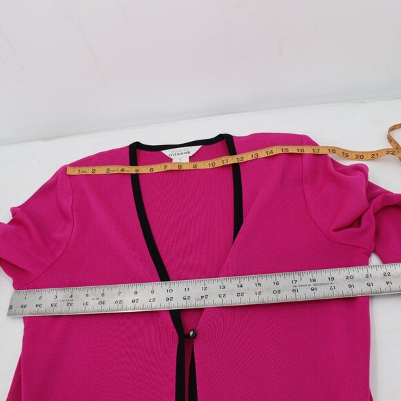 misook Cardigan Women's Large pink One Button jewel Jacket black trim acrylic - Picture 11 of 12
